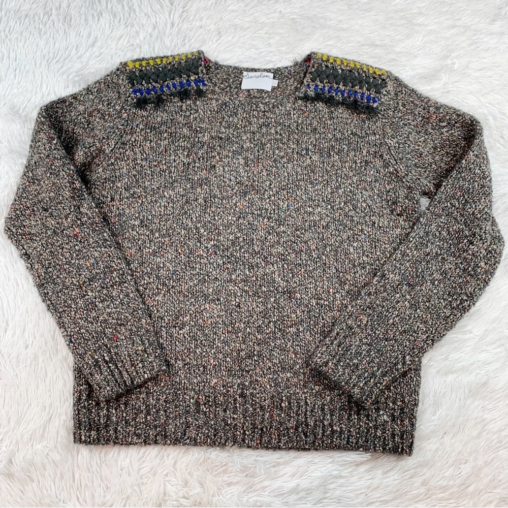 Saralam long sleeve Crew neck marl wool blend‎ sweater with tassel accent